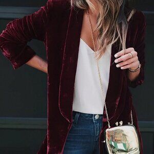 Burgundy Elegant Women's Velvet Jacket